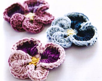 Crochet Flower Pansy Pattern, appliqué au crochet, crochet de pensée, crochet de fleur, accessoires floraux