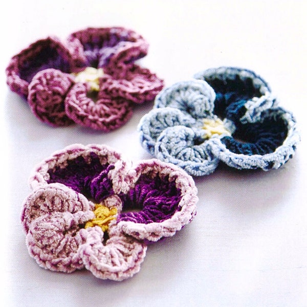 Crochet Flower Pansy Pattern, crochet appliqué, pansy crochet, flower crochet, floral accessories