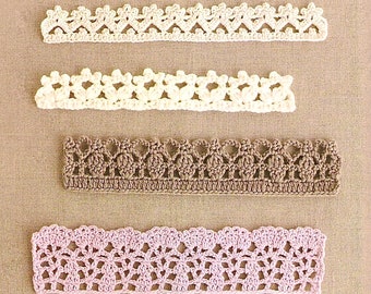 Crochet lace border 4 patterns, crochet lace edging, crochet accessories, crochet home decor. Easy crochet