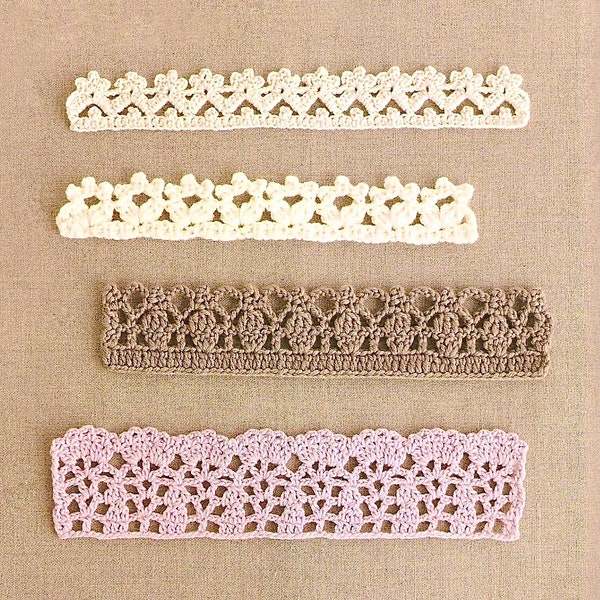 Crochet lace border 4 patterns, crochet lace edging, crochet accessories, crochet home decor. Easy crochet
