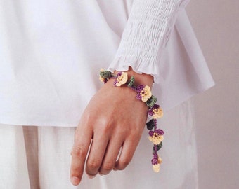 Crochet Flower Bracelet Pattern: Pansy & Viola Jewelry 2 Designs (PDF Pattern)