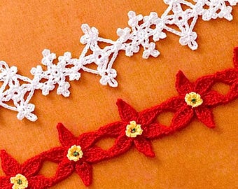 Christmas Garland Crochet Pattern 2 designs: Snowflake, Poinsettia Flower Pattern, Floral Edging, Festive decor