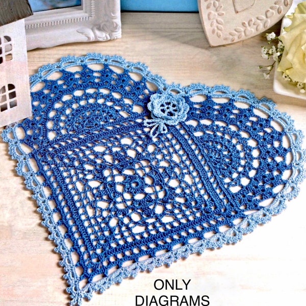 Motif de coeur de napperon au crochet, SEULEMENT DIAGRAMME, coeur de dentelle au crochet, motif carré de grand-mère, accessoires au crochet