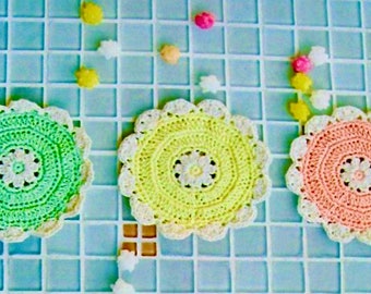 Coaster CROCHET PATTERN, multicolor mug rug, easy crochet, size 4 1/2” (11 cm), coasters 003