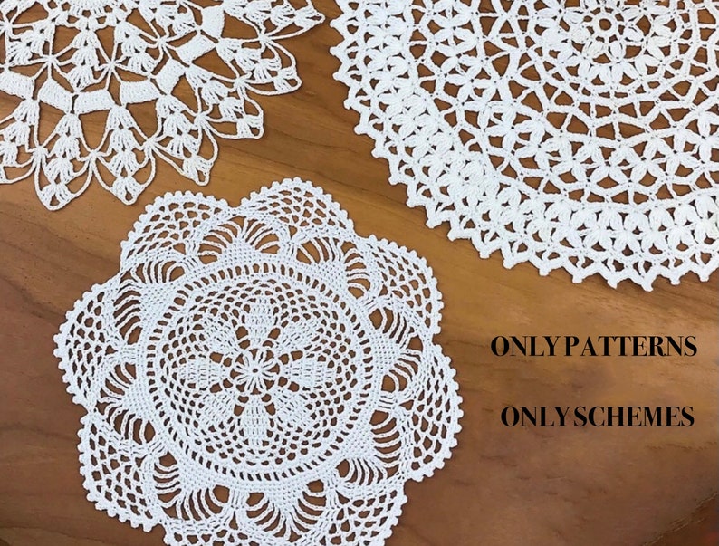 Crochet Doily Pattern Lace Placemat 3 Designs, ONLY DIAGRAM, 3 Charts ...
