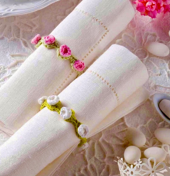 Crochet Flower Napkin Ring Pattern: Floral Garland, Table