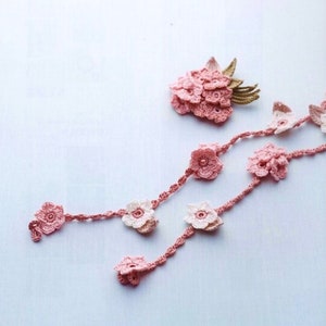 Flower jewelry crochet pattern, glasses cord and brooch crochet pattern, crochet necklace, flower appliqués, flowers decor image 2
