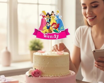 Personalized Princess Cake Topper, Custom Birthday Party Decor (Digital File)