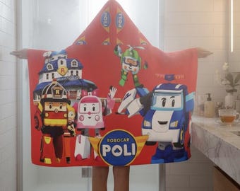 Robocar Poli Hooded Towel, Custom Kids Bath Towel (24” x 48)