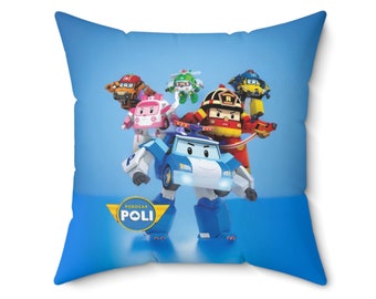 Robocar Poli Blue Square Pillow | Robocar Poli Pillow | Kids Square Pillow | Custom Robocar Poli Square Pillow | Kids Square Pillow