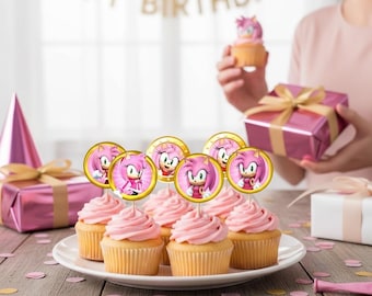 エイミー・ローズのハリネズミのカップケーキトッパー：女の子の誕生日パーティー用（デジタルダウンロード）