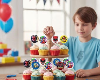 Adornos personalizados para cupcakes de los Hero Rangers: Decoración para fiestas de cumpleaños (descarga digital)