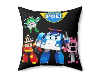 Custom Robocar Poli Polyester Square Pillow | Robocar Poli Custom Pillow | Kids bedding | Robocar Poli Kid Throw Pillows