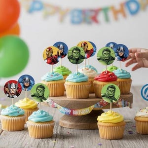 Superhero Cupcake Toppers: Kids Birthday Party Decor (Digital Download)