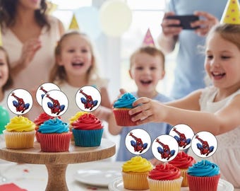 Spider Hero Cupcake Toppers, SuperHero Birthday Party Decor (Digital Download)
