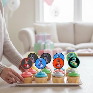 レンジャースーパーヒーローカップケーキトッパー、キッズレンジャークッキートッパー、誕生日デコレーション、テーブルセンターピース