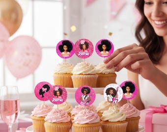 Adornos para cupcakes de muñeca de piel oscura: estilo icónico de Malibú (descarga digital, archivos JPEG y PNG)