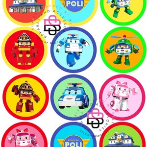 Robocar Poli Cupcake Toppers: Kinder Party Dekoration (Digital)