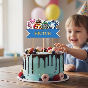 Decorazione per torta personalizzata Robocar Poli: decorazione personalizzata per feste di compleanno (download digitale)