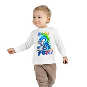 Camiseta de manga larga de cumpleaños para niños pequeños de Robocar Poli, camiseta de personaje de dibujos animados para niños, camiseta con temática de rescate de robots para niños y niñas, Robocar Poli para niños