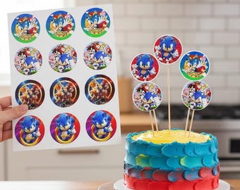Adorno para cupcakes de Sonic, imprimible para fiesta de cumpleaños de erizo azul