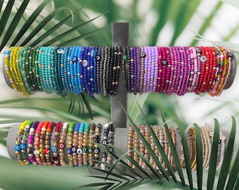 Custom Seed Bead Stretch Bracelet: Colorful Glass Beaded Jewelry