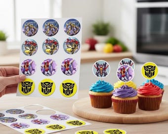 Transforming Robot Cupcake Toppers: Kids Birthday Party Decor (Digital Download)