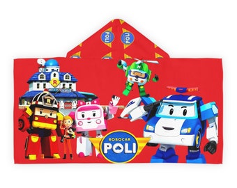 Robocar Poli Kapuzenhandtuch, Personalisiertes Kinderbadetuch (61 cm x 120 cm)