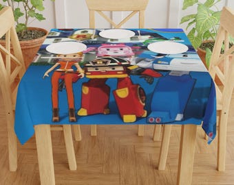 Robocar Poli Figuren Tischdecke | Kinderkarikatur-Rettungsteam, blau