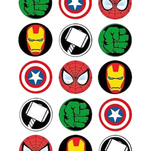 Super Hero Cupcake Topper l Super Hero Cookie Topper Superhero symbols Sticker Template Super Hero Cupcake Digital Topper SVG 画像 1