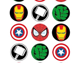Décoration pour cupcakes super héros l Décoration pour biscuits super héros | de Sticker symboles de super-héros | Super héros Cupcake numérique Topper SVG