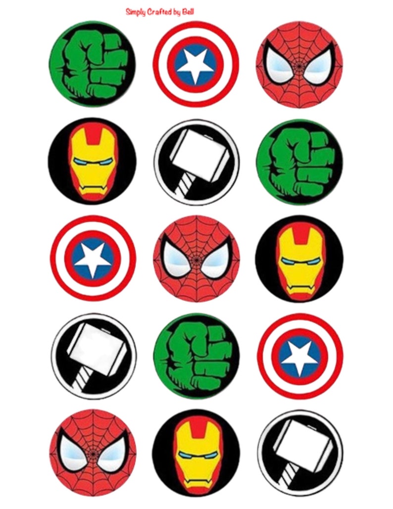 Super Hero Cupcake Topper l Super Hero Cookie Topper Superhero symbols Sticker Template Super Hero Cupcake Digital Topper SVG 画像 1