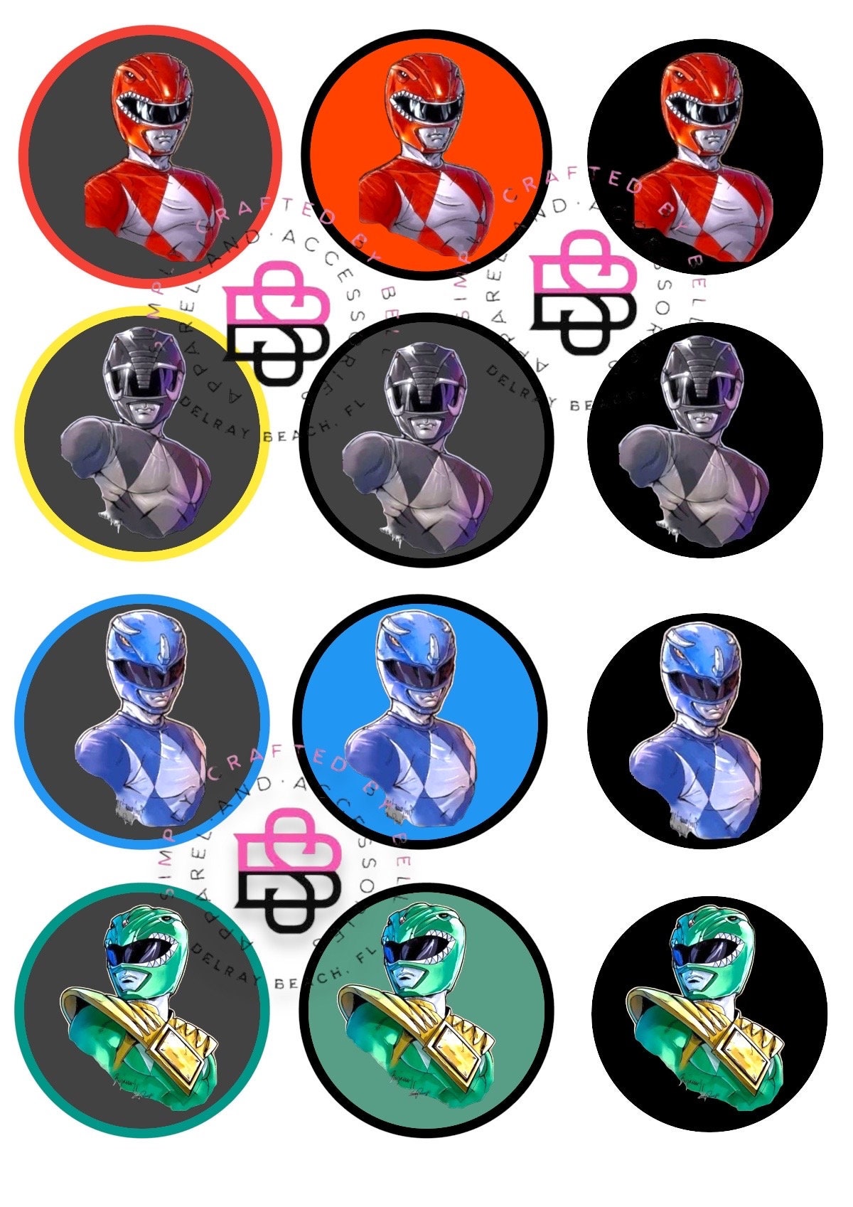 Custom Superhero Cupcake Toppers: Power Rangers Theme (digital Download ...
