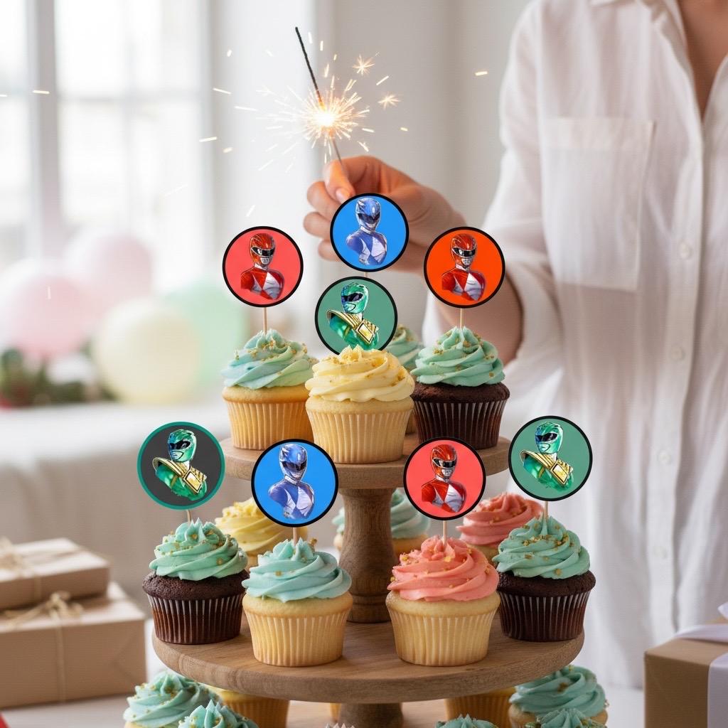 Custom Superhero Cupcake Toppers: Power Rangers Theme (digital Download ...