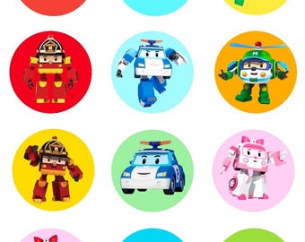 Robocar Poli Cupcake Toppers: Custom Party Decorations (digital