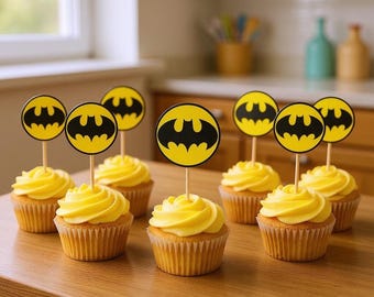Adornos personalizados de superhéroes para cupcakes: decoraciones para fiestas (digitales)