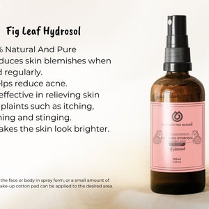 FİG LEAF HYDROSOL100ml, purifying, brightening, pure, all nature, fig leaf dried, hydrolat, natural, aromatherapy, tonic image 1