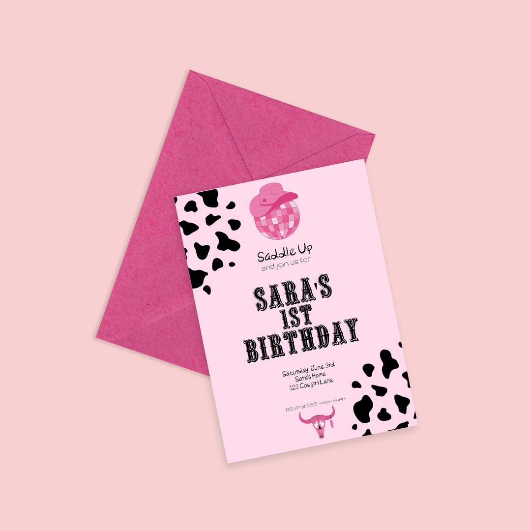 Birthday Party Invitation Editable Template , Cowgirl Party Theme