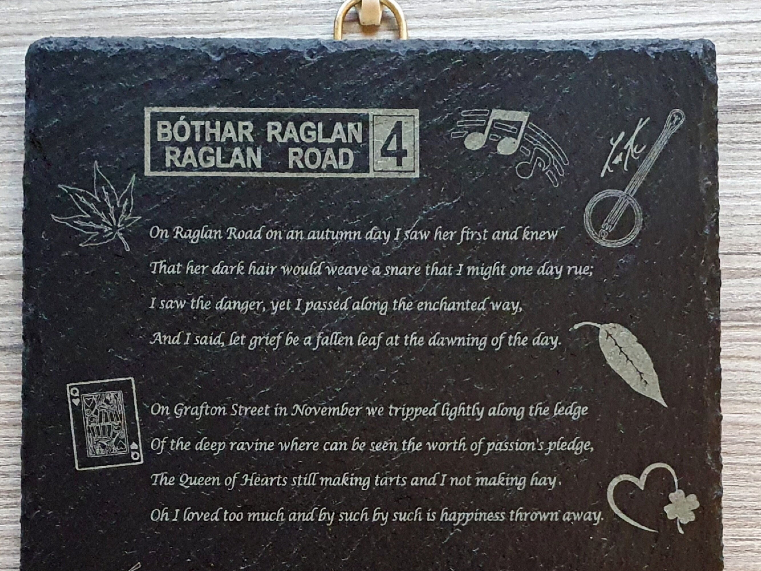 Raglan Road Poem Song Lyrics Engraved Slate, Gift from Ireland, Luke Kelly