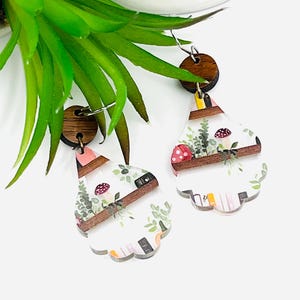mushroom, plant drop and dangle earrings, acrylic earrings, gift for her, earrings for girls, fun earrings, nature inspired, jewelry