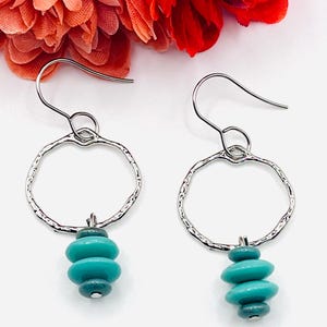 silver drop and dangle earrings, blue chez glass beads, earrings for women, gift for her, jewelry, accessories