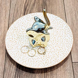 brown and white dotted ring dish, elephant figurine, jewelry tray, gift for her, ring holder, bridal gift, jewelry storage, animal, ceramic