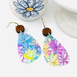 Pastel Tear drop and dangle earrings, acrylic earrings, flower earrings, gift for her, earrings for women, jewelry