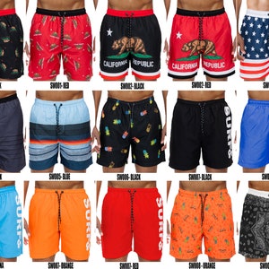 Mens Swim Trunks Fun Summer Pattern Trunks Men's Beachwear with Mesh Lining and Drain Pocket