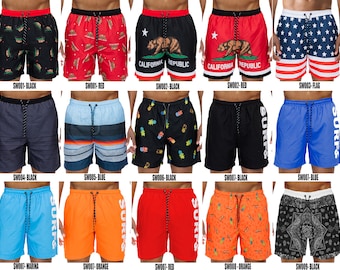 Mens Swim Trunks Fun Summer Pattern Trunks Men's Beachwear with Mesh Lining and Drain Pocket