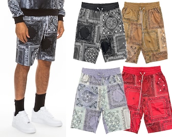 VTG 90s Red Bandana Paisley Print Shorts High Rise Elastic VTG 90s Red Bandana Paisley Print Shorts High Rise Elastic