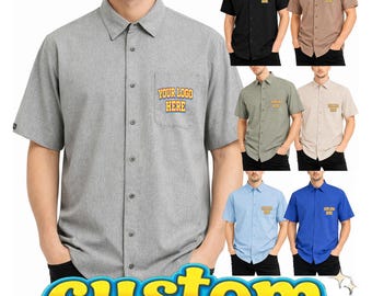 Men Custom DTF Print Button Down Shirt - Any Logo - Any Text