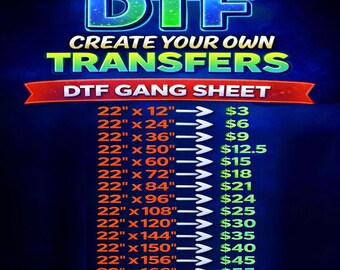 DTF Transfer Gang Sheets, Direct to Film Prints, Iron on Decal, Heat Transfers, Create Your Own Logos