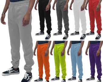Weiv Mens Solid Plain Polyester Casual Sweat Pant Joggers