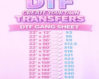 DTF Transfer Gang Sheets, Direct to Film Prints, Iron on Decal, Heat Transfers, Create Your Own Logos